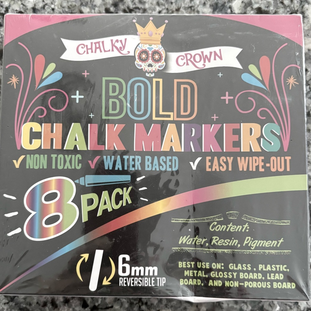 New- Chalky Crown Bold Chalk Markers With Reversible Tip - 8 Pack, 6 mm